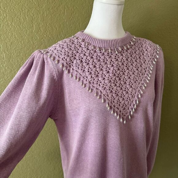 Dana Scott S Pearl Fringe Crochette Pullover Sweater Pastel Purple Coquette - Picture 3 of 6